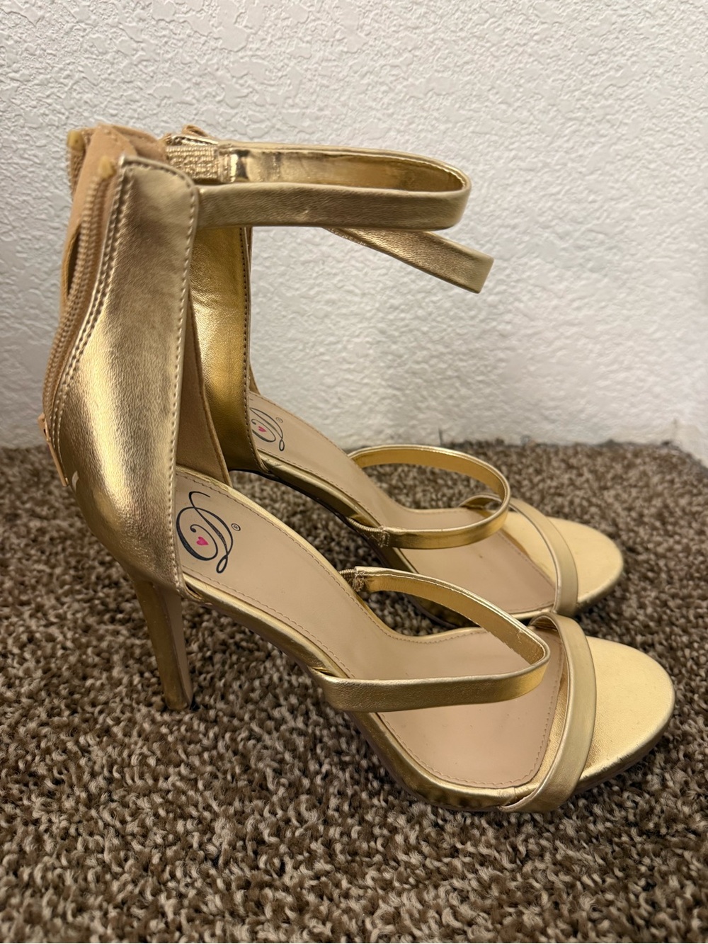 Metallic Gold Strappy High Heel Sandals for Women